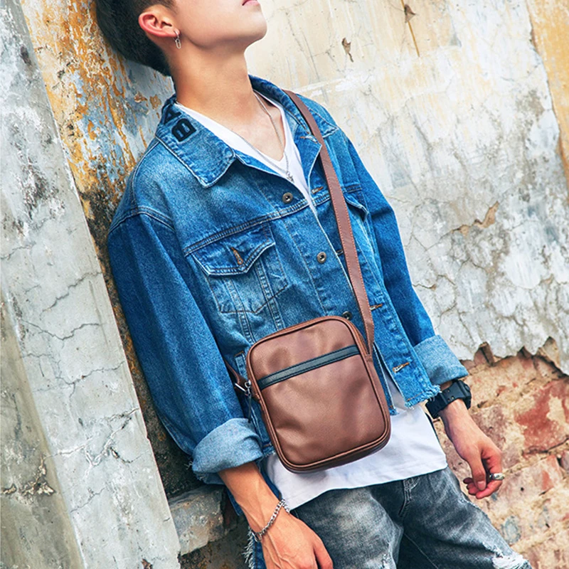 

Casual Small Crossbody Bags for Men Portable Shoulder Bags Soft Pu Leather Flap Messenger Bag Man Travel Cross Body Pack Male
