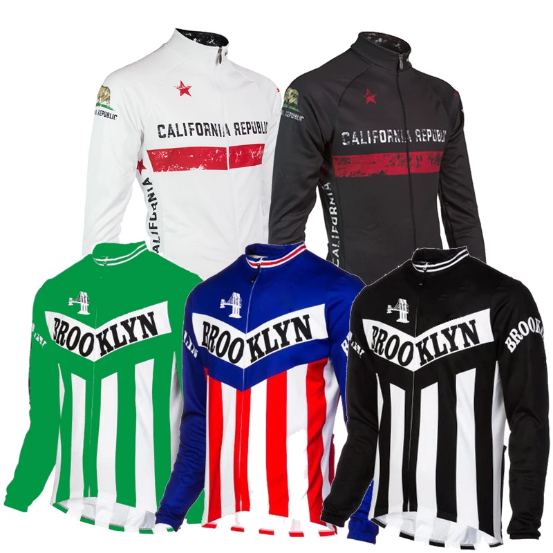 Cena Retro jazda na rowerze Jersey mężczyźni z długim rękawem zima polar i nie ma z polaru czerwony czarny biały klasyczna odzież rowerowa maillot ciclismo mtb