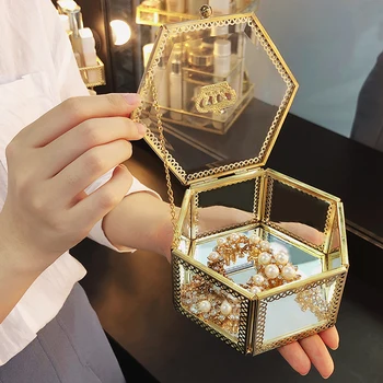 

Retro glass Jewelry Box Golden Crown Glass Cosmetic Storage Box