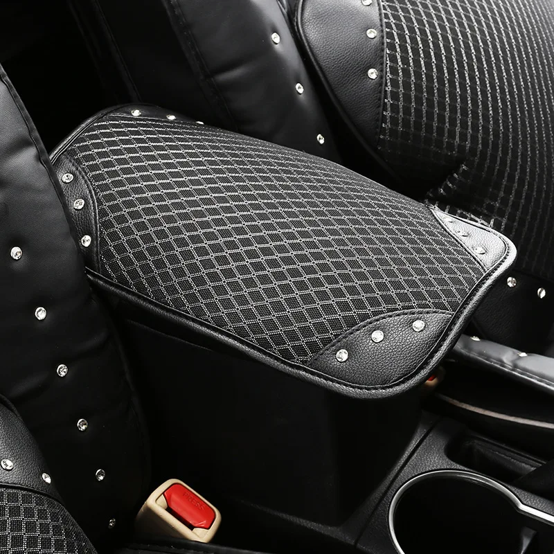Корона со стразами автомобильный чехол для подлокотников коврик Летняя Сетка Bling Авто центральная консоль подлокотник коробка Подушка протектор