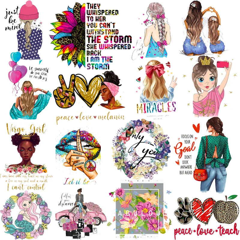 

Cool Girl Heat Transfer Stickers Cute Girls Iron-on Patches Cute Printing Stickers For Clothes DIY Iron On Patches For Clothes