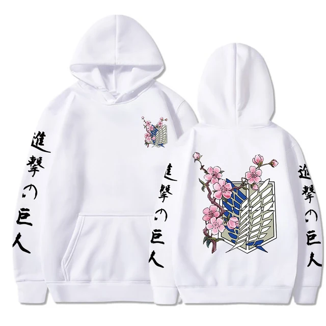 Anime Hoodie Attack on Titan Hoodies Men Women Sweatshirts Harajuku Oversized Sweatshirt Pullover Streetwear Hip Hop Clothing white