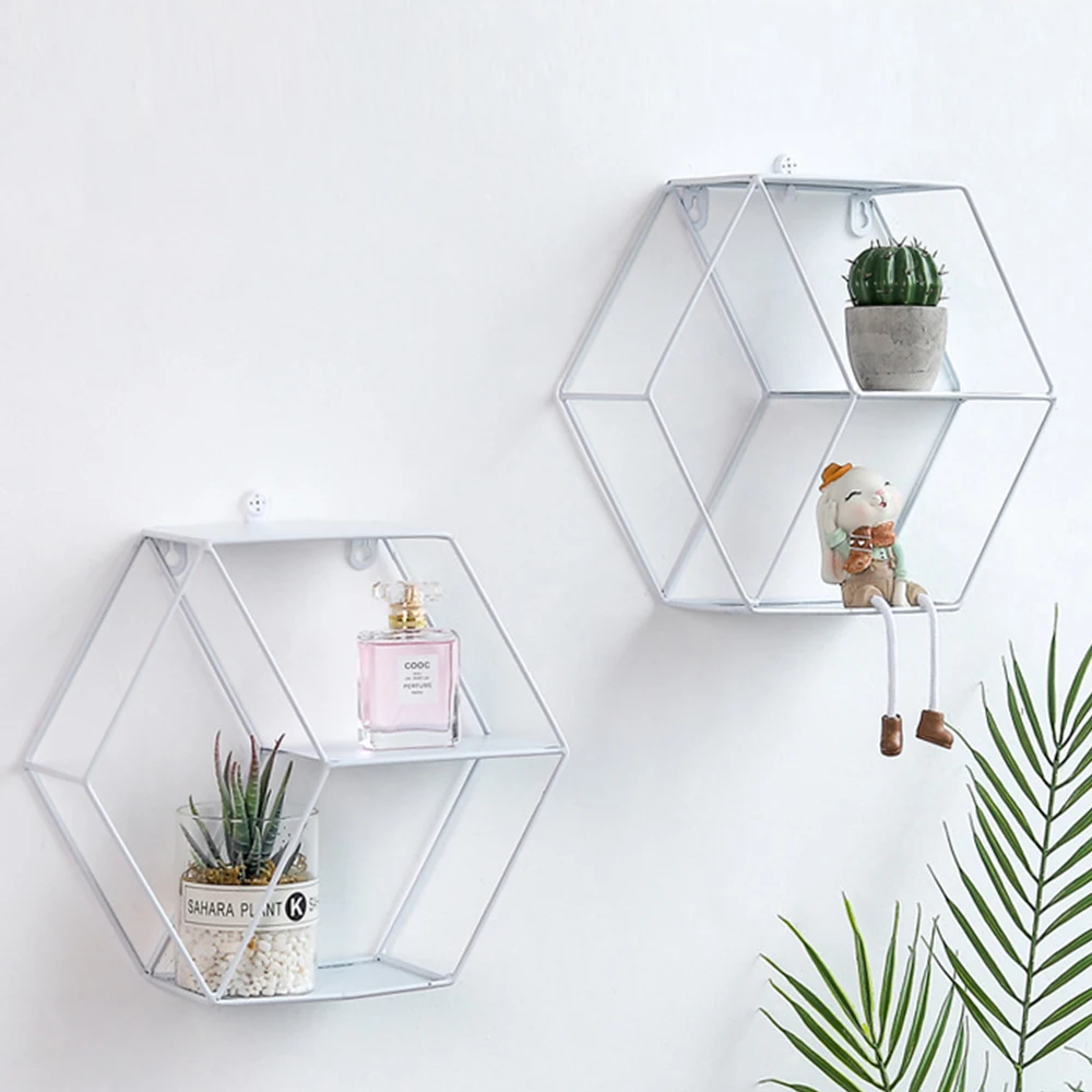 

Decor Shelf Decorative Shelves Metal Round Hexagon Nordic Style Storage Rack Home Wall Potted Ornament Holder Racks