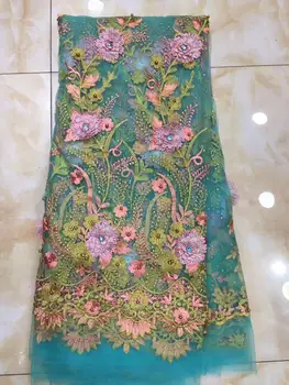 

Green African Mesh Lace Fabric 2020 High Quality Embroidered Nigerian Guipure Laces Fabric With Beads For Women YYZ08987