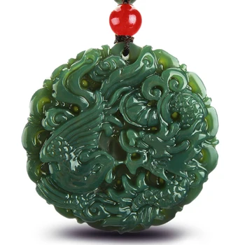 

Natural Hetian Jade Dragon Phoenix pendant Necklace Charm Jewellery Fashion Accessories Hand-Carved man woman Amulet Gifts