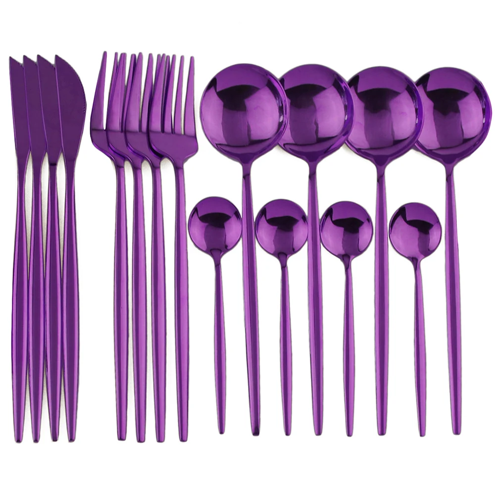 16Pcs Purple 16 комплект столовых приборов черный набор посуды из нержавеющей стали набор посуды нож вилка обеденная ложка Набор Кухонные серебряные аксессуары - Цвет: 16Pcs Purple
