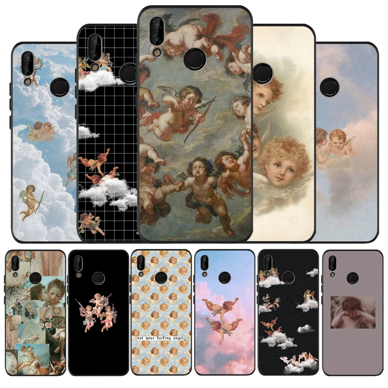 Черный чехол из ТПУ для Huawei P30 lite Nova 4E P9 P9lite P10 P20Pro P20lite P30Pro P smart с ангелами