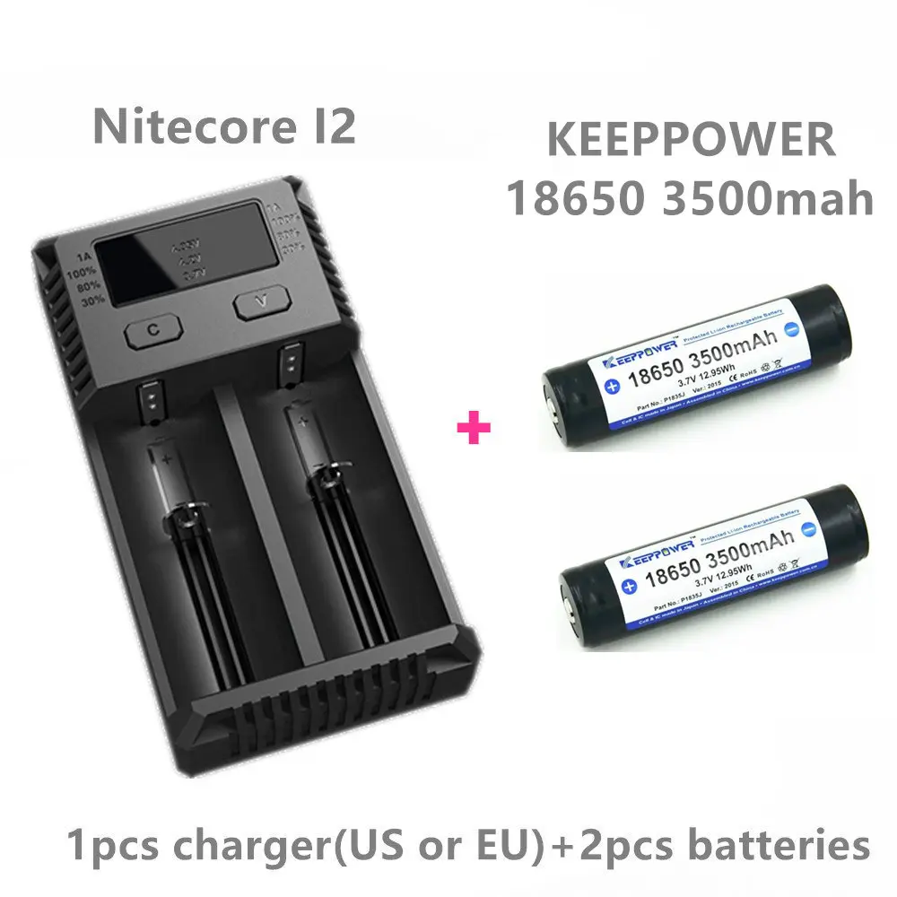 2 шт. KEEPPOWER 18650 3500 мАч с 1 шт. NITECORE I2 литиевая аккумуляторная батарея зарядное устройство