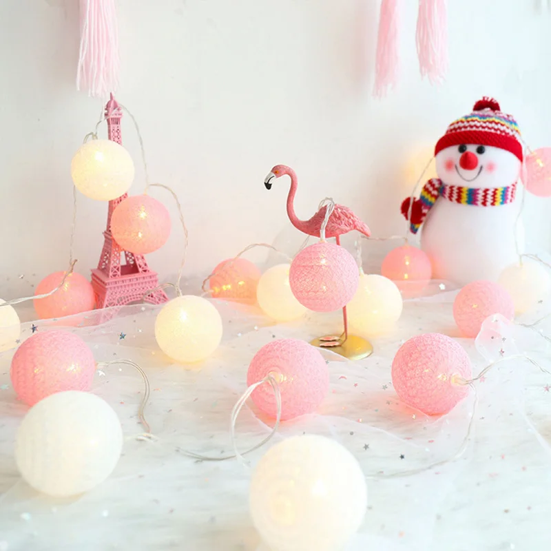 Pink White Hanukkah светодиодный светильник-цепочка с хлопковыми шариками, гирлянда для фото, уличный светильник, декор для патио, для отдыха, гостиной, кухни, нового года - Испускаемый цвет: Pink White