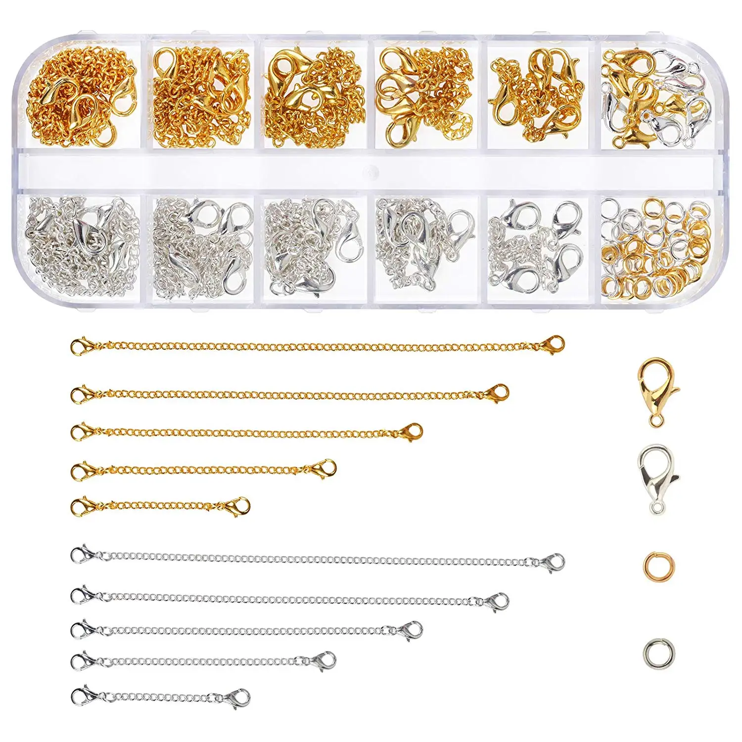 24 Ends Set with Lobster Clasp and Extender Chain Necklace DIY Silver 6*13mm