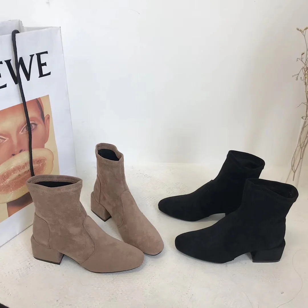 Buy 2019 Autumn Winter Faux Leather Boots Korean Style Elegant Suede Leather Boots Black Brown