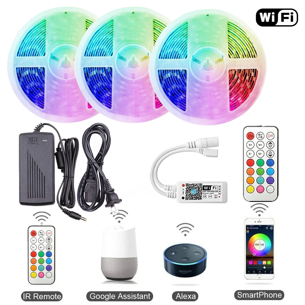 Светодиодная ленсветильник с Wi Fi 15 м RGB 5050 SMD гибкая Водонепроницаемая