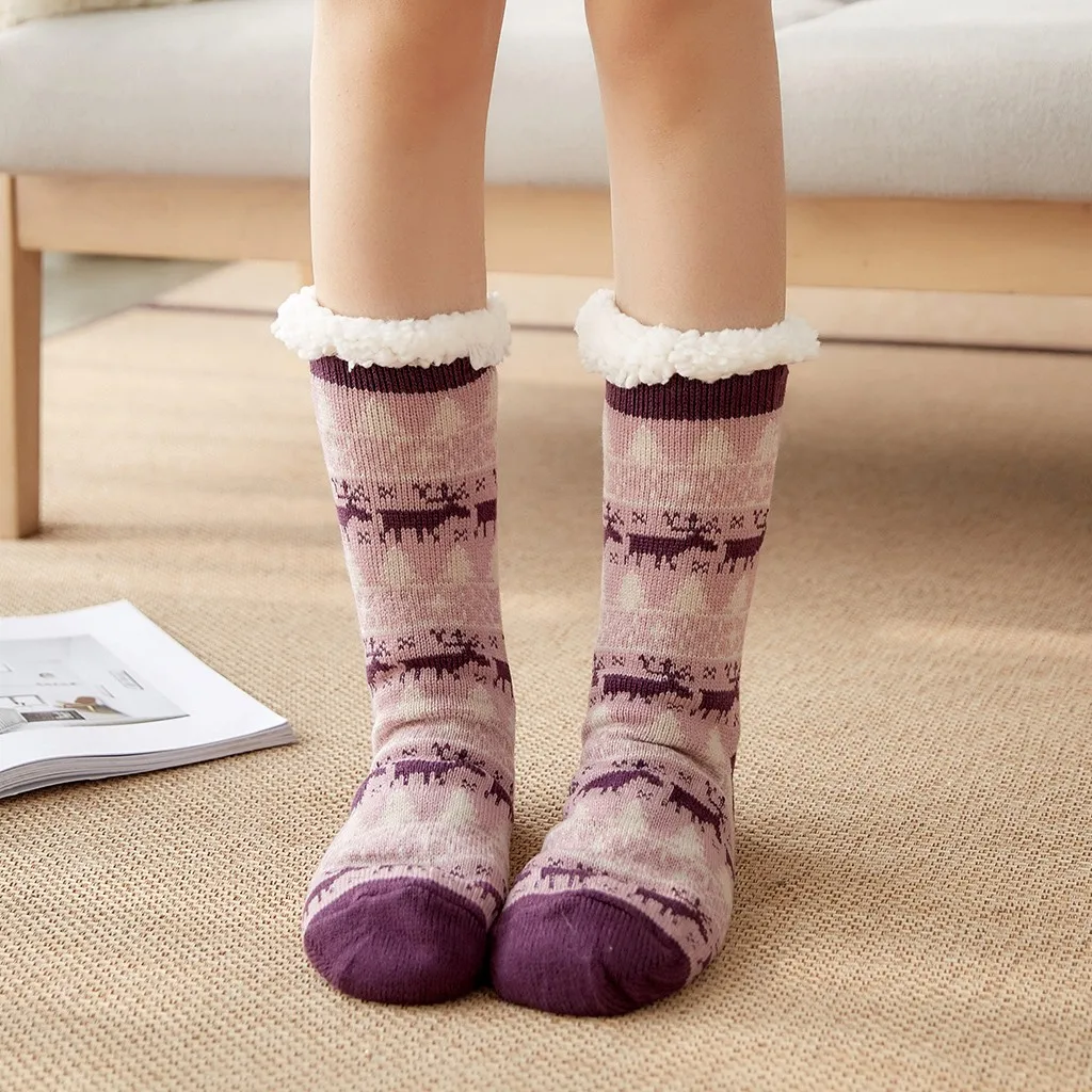 Женские рождественские носки, искусственный мех, хлопок, принт, толстые, теплые, Harajuku, противоскользящие, забавные носки, носки-тапочки, ковер, Calcetines Mujer