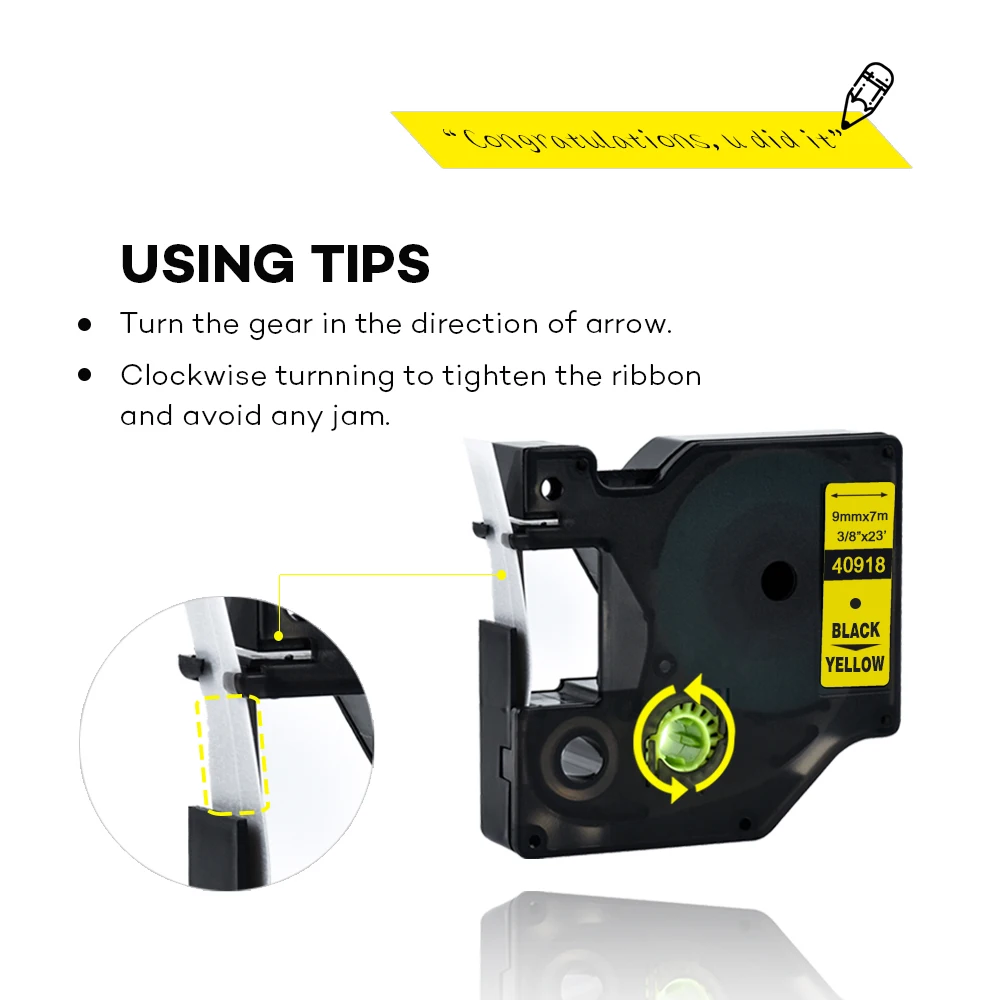 Label World Compatible Dymo Label manager 6mm/9mm/12mm D1 Black on yellow Dymo Maker 43618 Label Tape  6PCS