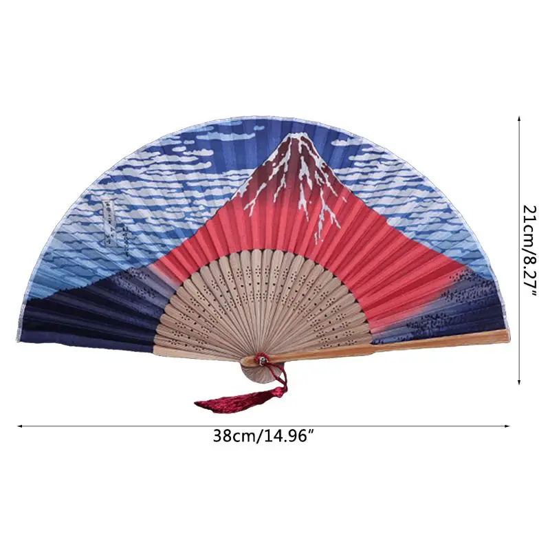 Japanese Folding Silk Hand Fan Mount Fuji Kanagawa Waves Pocket Fans Wedding Party Decoration Gifts Home Wall Decor