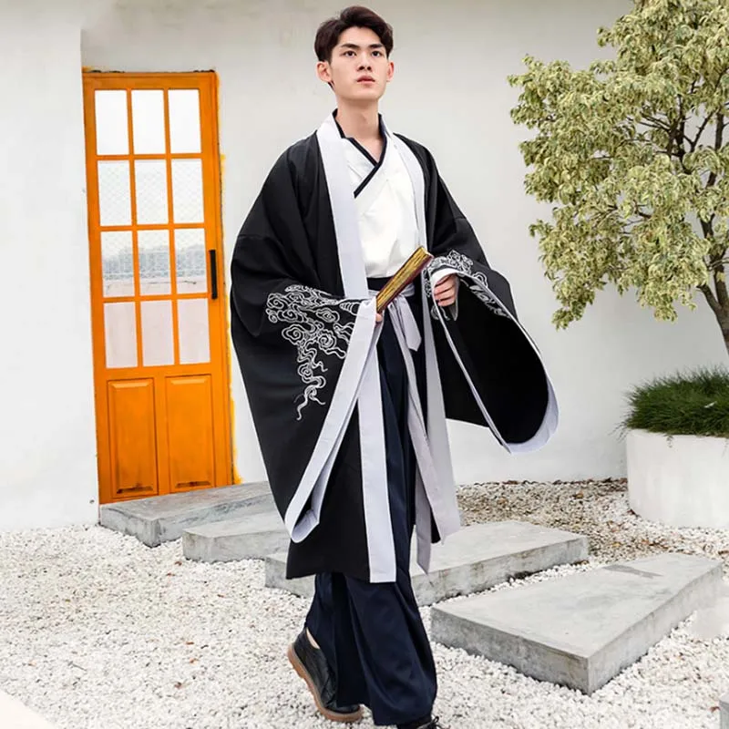 Disfraz de Hanfu para hombre, chaqueta Kimono china antigua tradicional negra, Hanfu Fantasia, disfraz de talla grande 4XL - AliExpress