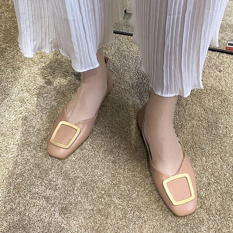 Leather Women Casual Shoes Fashion Breathable Slip-on Peas Flat Shoes