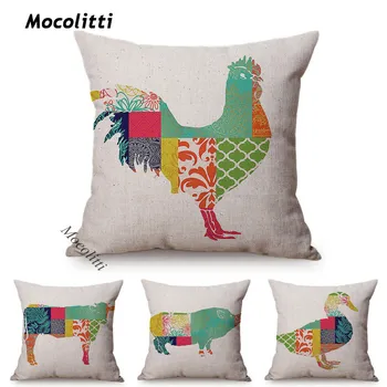 

Bohemia Style Cushion Cover Pastel Farm Animal Cock Cow Decoration Sofa Pillow Case Cotton Linen Square Cushions Cover Cojines