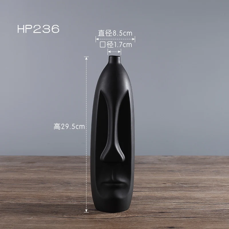 HP236 Nodic design black/white vase quality Matt simple human face decorative vase jar display room decorative figue head shape vase - Цвет: HP236