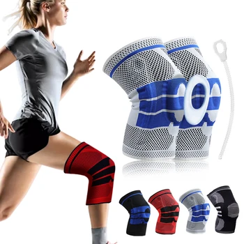 1PC Silicone Knee Pads Full Knee Brace Strap Patella Medial Support Strong Meniscus Compression Protection Sport Pads Basketball 1