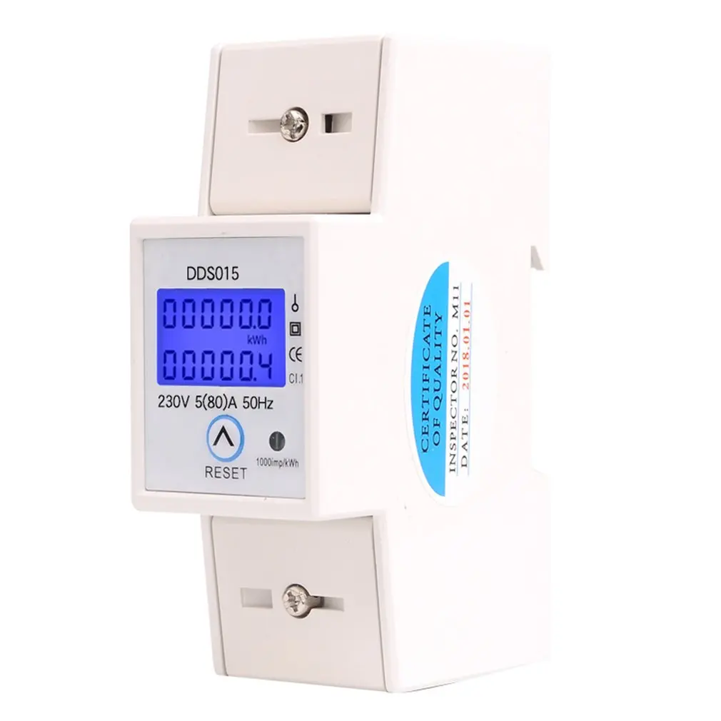 

230V Din Rail Single Phase Wattmeter Power Consumption Watt Electronic Energy Meter AC with Reset Function DDS015