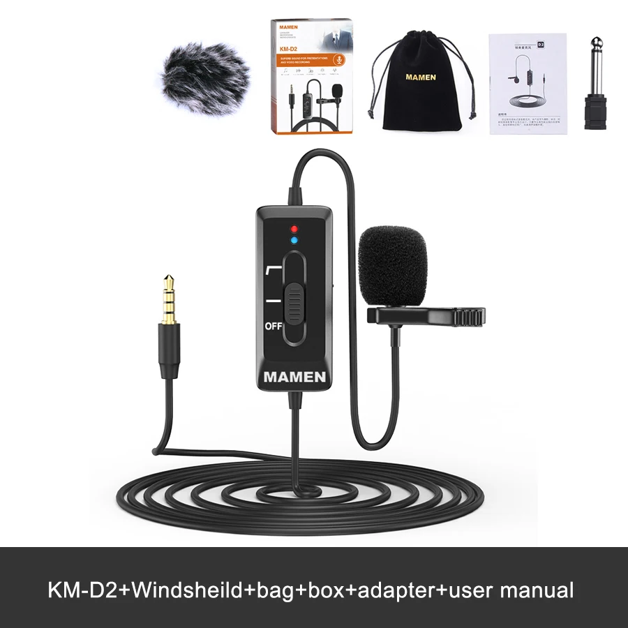 Package 2 MAMEN микрофон 8 м клип-на петличный перезаряжаемый аудио 3,5 мм воротник конденсаторный нагрудный микрофон для записи Canon/iPhone DSLR камер - Цвет: Package 2