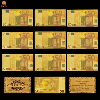 

10Pcs/Lot Color Euro Gold Banknotes 50 Euro Gold Foil Banknotes Souvenirs Paper Money Collection