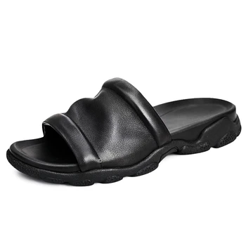 

British Trend Summer Slippers Male Outdoor Anti-Slip High Quality Genuine Leather Sandals Breathable Casual Shoes cowhide