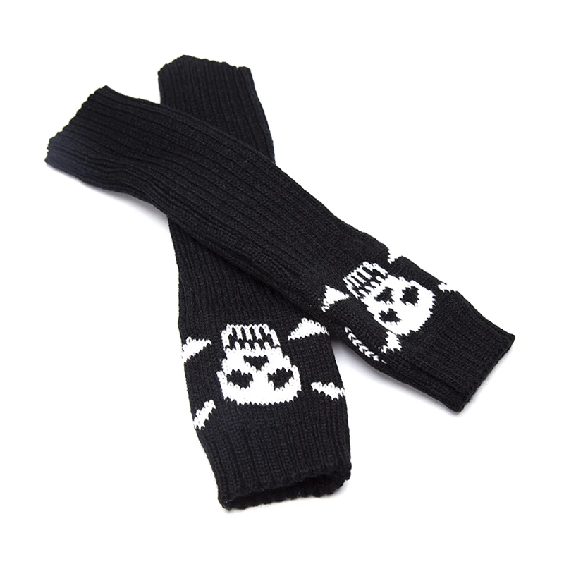 New Women Gloves Goth Clothes Winter Wrist Arm Warmer Skull Knitted Long Fingerless Gloves Mitten Halloween Fashion Girl Sleeve leather fingerless gloves mens