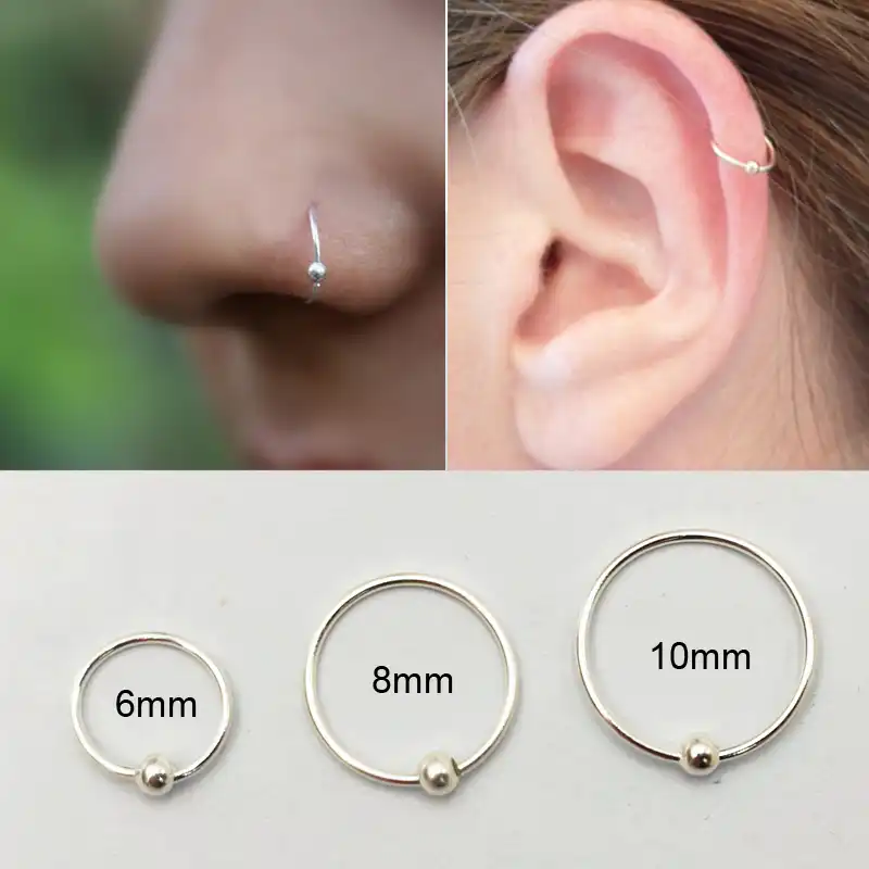 Nose Ring Women Nose Stud Silver Sterling Crystal Piercing Jewelry Box Pack 10mm
