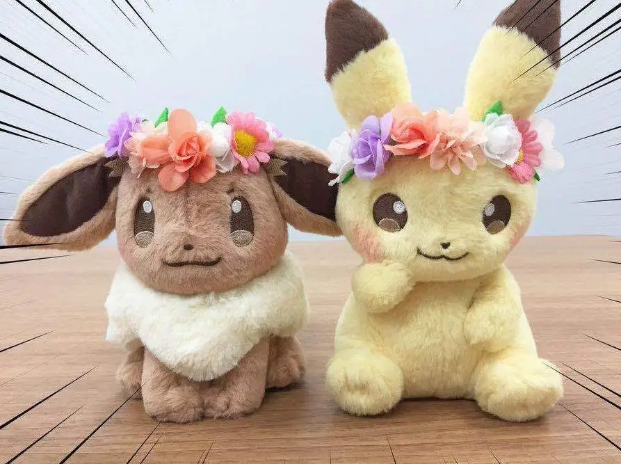 

New Authentic Japan PC Easter 2018 Flower Pikachu & Eevee Mascot Plush toy Set