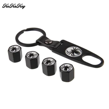 

4pcs Spider Pattern Car Tire Wheel Air Stem Valve Caps with 1pcs Car Keychain Universal Car Accessories for Fiat for Nissan Juke