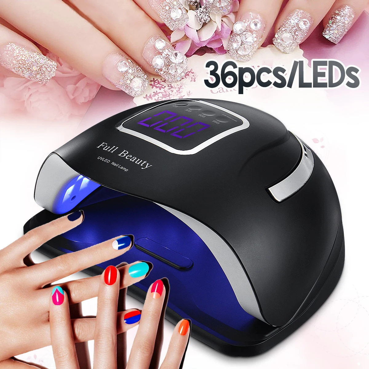 72W LED Nail Dryer UV Lamp Gel Nail Polish Fast-Curing Light Timer Sensor Salon 36pcs LED Bulbs 10S