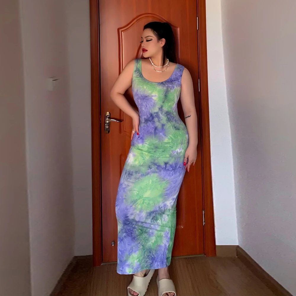 

Plus Size Summer Dress 2021 Long Maxi Dresses For Women Casual Boho Clothing Tie-Dyed Print O-Neck Femme Robe Fashion Vestidos