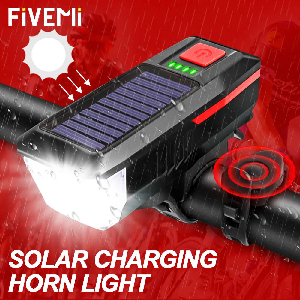 

Solar bicycle light USB Rechargeable Double Charging Horn Lamp Waterproof Bicycle Headlight Bike Front Light Waterproof + Horn