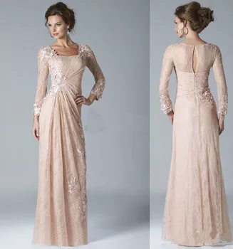 

2020 New Collection Mother of the Bride Dresses Hollow Back Formal Gown Mother Dresses With Sheath Lace Appliques Long Sleeves