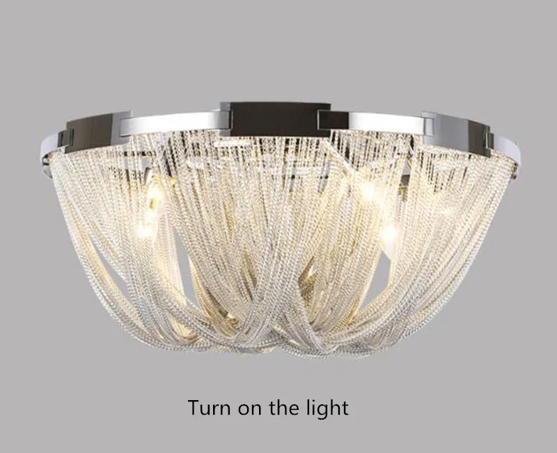 Современный стиль художественная алюминиевая цепь светодиодный потолочный роскошный дизайн цепи потолочные светильники серебряное искусство Дизайн кисточкой лампа