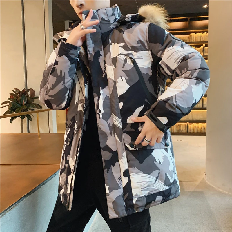019White camouflage Бренд зимняя куртка для мужчин 90% Белая куртка с утиным пухом, утепленная мужская пуховая куртка с меховым воротником, пуховая куртка с капюшоном пальто для мальчиков - Цвет: 019White camouflage