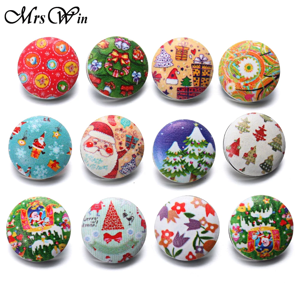 

10pcs/lot New Christmas Snap Buttons Jewelry Wood Resin 18mm Snap Button Fit Snap Bracelet Necklace