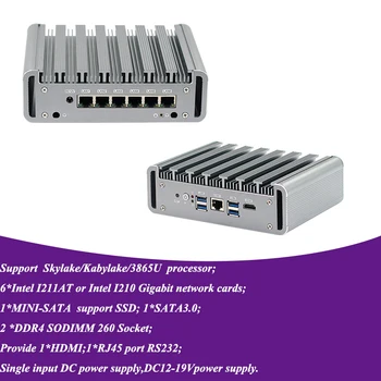 

6lan port mini pc 7500U 3865U processor firewll industrial PC
