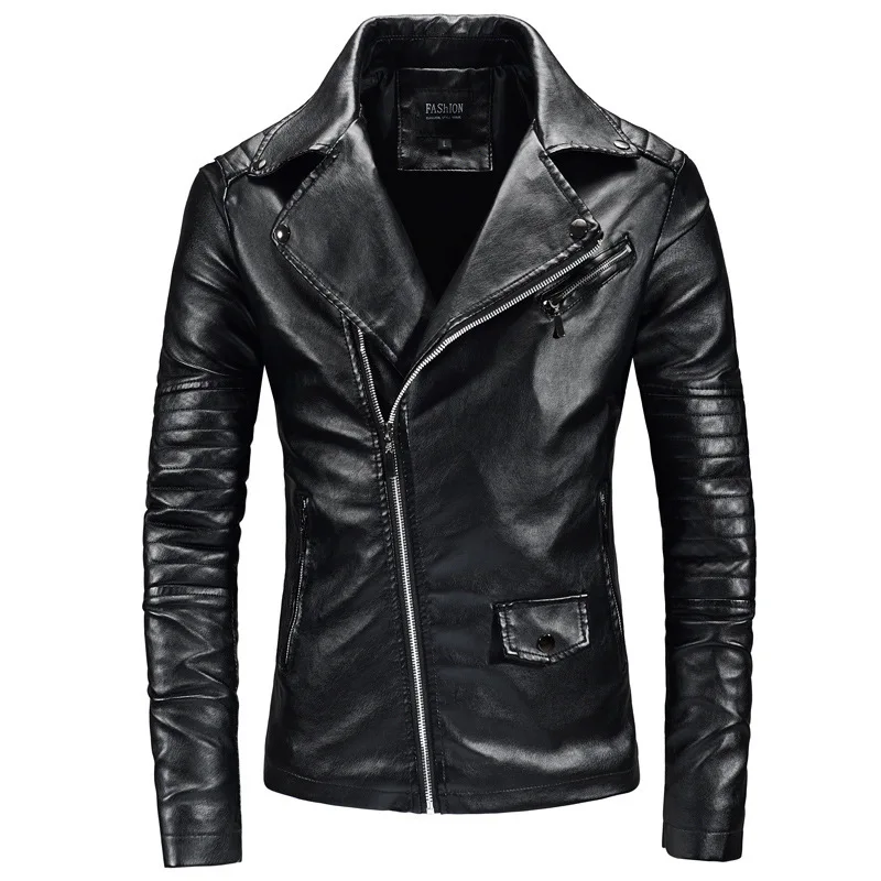 

Men's Lapel Leather Coat Coat Youth Pu Leather Jacket Locomotive Clothing Leather Jacket Male