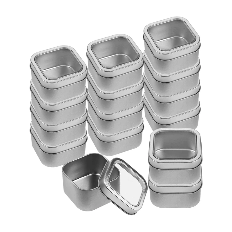 Square Metal Tins with Window Lids,15 Pack Empty Square Silver Tins for