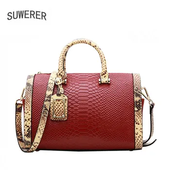 

SUWERER New women leather bag fashion Serpentine luxury handbags women bags designer famous brand cowhide leather shoulder bag