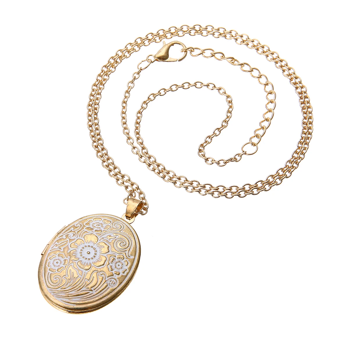 Carved Designs Heart Photo Frame Pendant Necklace Oval Floating Photo Locket Necklace Women Men Fashion Memorial Jewelry