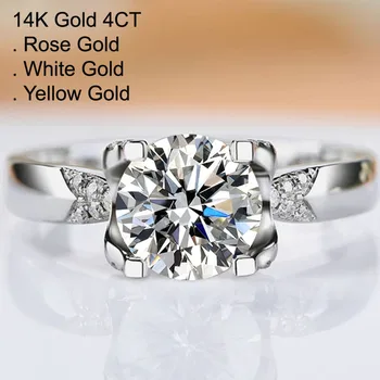 

14K White Gold 4 Carat Moissanite Diamond Ring Women Classic Romantic V Wedding Party Engagement Anniversary Ring 4 Ct D Color