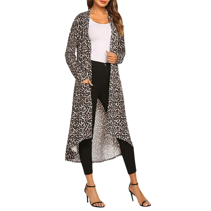 Loose Kimono Coat Women's Leopard Long Open Front Drape Maxi Sleeve Cardigan with Pocket Vintage Autumn | Женская одежда