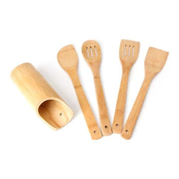 

5Pcs Wooden Bamboo Spoon Spatula Turner Mixing Kitchen Cooking Cutlery Set Tool