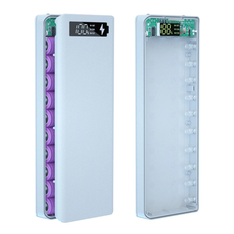 Detachable QC3.0 LCD Display 10x18650 Battery Case PowerBank Shell Charge Box usb battery pack