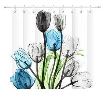 

180x180cm Green Plant Shower Curtain Tulip Pattern Bathroom Waterproof Polyester Leaves 3D Printing Curtains Home Decor