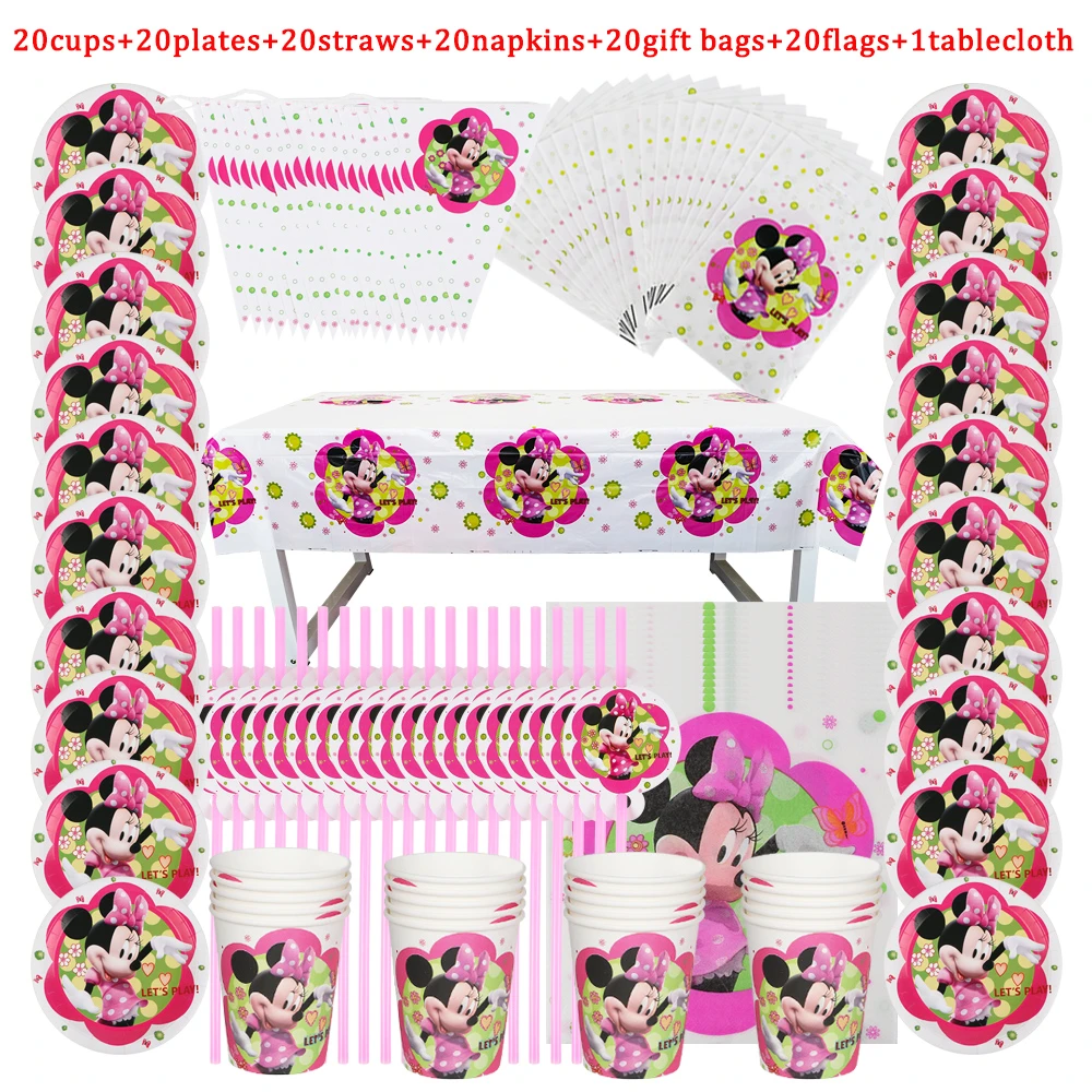 Minnie Mouse Party Decorations Birthday Girl Plate Cup Knife Fork Spoon 80 100 1 60pcs Suitable For People Baby Shower Disposable Party Tableware Aliexpress